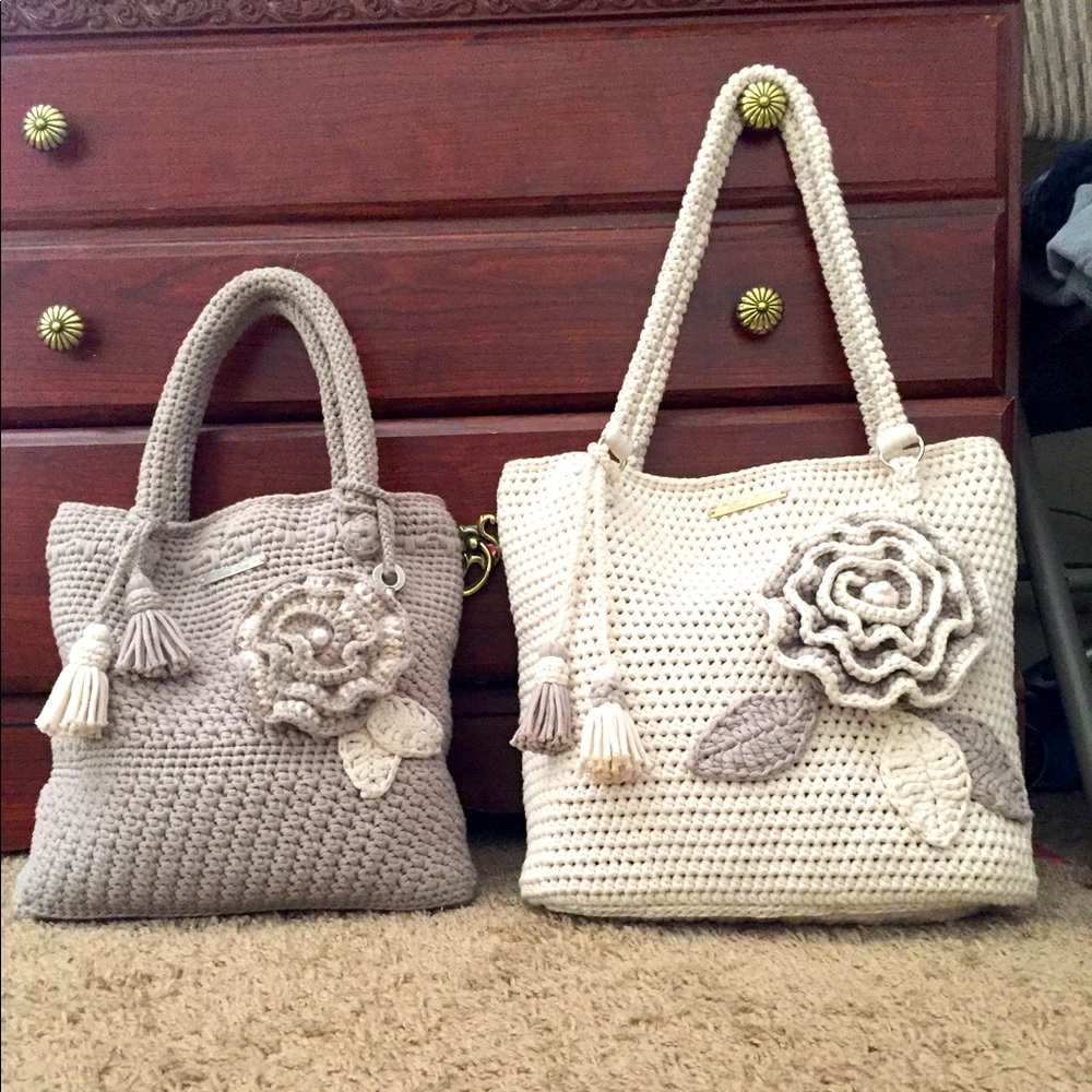 Handmade crocheted handbags.